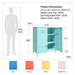 Novogratz Cache Metal Locker Cabinet With 2 Doors Yellow - thumbnail 3