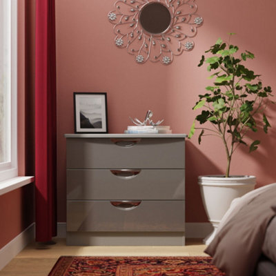 Rovigo Ready Assembled Gloss Dusk Grey 3 Drawer Chest (H)692mm (W)765mm (D)415mm - image 1
