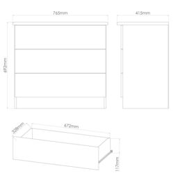 Rovigo Ready Assembled Gloss Dusk Grey 3 Drawer Chest (H)692mm (W)765mm (D)415mm - thumbnail 7