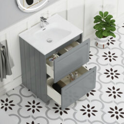 Royal Bathrooms Elmore 600mm Traditional Floor Standing 2 Drawer Bathroom Vanity Unit With Ceramic Basin Sink - Matt Pebble Grey - thumbnail 5