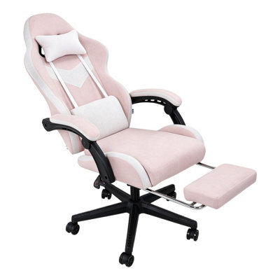 Living And Home White And Pink Ergonomic High Back Gaming Chair With Massage Lumbar Support & Footrest - image 1
