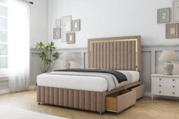 "Sloomy Boston Gold Mink Plush Divan Bed Set 2 Drawers Left Side With 54"" Floor Standing & 12"" Footboard 4'6 Double" - thumbnail 3