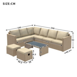 Btm Outdoor Rattan Corner Sofa Set With Coffee Table And Two Stools Khaki Garden Furniture - thumbnail 5