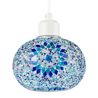 Happy Homewares Light And Dark Blue Mosaic Glass Artisanal Pendant Ceiling Light Shade - image 1