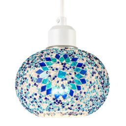 Happy Homewares Light And Dark Blue Mosaic Glass Artisanal Pendant Ceiling Light Shade - thumbnail 2
