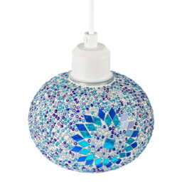 Happy Homewares Light And Dark Blue Mosaic Glass Artisanal Pendant Ceiling Light Shade - thumbnail 3