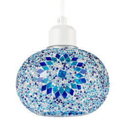 Happy Homewares Light And Dark Blue Mosaic Glass Artisanal Pendant Ceiling Light Shade - thumbnail 1