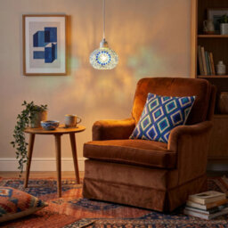 Happy Homewares Light And Dark Blue Mosaic Glass Artisanal Pendant Ceiling Light Shade - thumbnail 6