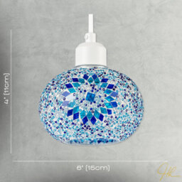 Happy Homewares Light And Dark Blue Mosaic Glass Artisanal Pendant Ceiling Light Shade - thumbnail 7