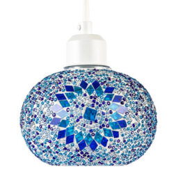 Happy Homewares Light And Dark Blue Mosaic Glass Artisanal Pendant Ceiling Light Shade - thumbnail 4