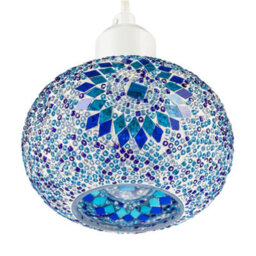 Happy Homewares Light And Dark Blue Mosaic Glass Artisanal Pendant Ceiling Light Shade - thumbnail 5
