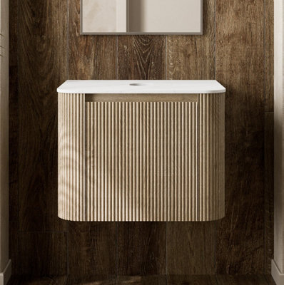 Affine Deku Fluted Oak Wall Hung Countertop Bathroom Vanity Unit 600mm - image 1