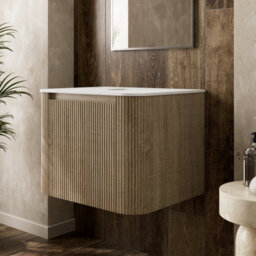 Affine Deku Fluted Oak Wall Hung Countertop Bathroom Vanity Unit 600mm - thumbnail 2