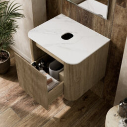 Affine Deku Fluted Oak Wall Hung Countertop Bathroom Vanity Unit 600mm - thumbnail 3
