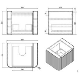 Affine Deku Fluted Oak Wall Hung Countertop Bathroom Vanity Unit 600mm - thumbnail 7