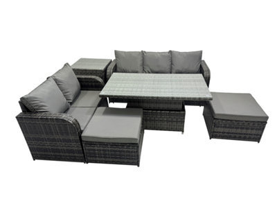 Fimous Rattan Garden Furniture Dining Set 7-Seater Patio Height Adjustable Rising Lifting Table Sofa Set With Side Table - image 1