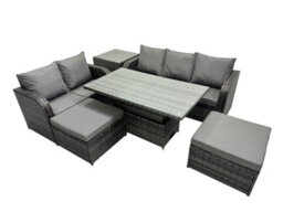 Fimous Rattan Garden Furniture Dining Set 7-Seater Patio Height Adjustable Rising Lifting Table Sofa Set With Side Table - thumbnail 2