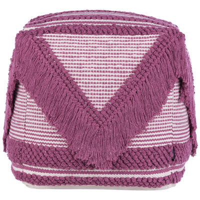 Beliani Hand-Knitted Pink Pouffe With Tassels And Subtle Stripes, 40 X 40 X 40 Cm - image 1