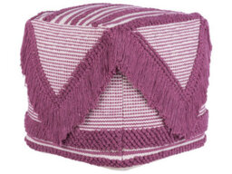 Beliani Hand-Knitted Pink Pouffe With Tassels And Subtle Stripes, 40 X 40 X 40 Cm - thumbnail 3