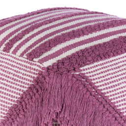 Beliani Hand-Knitted Pink Pouffe With Tassels And Subtle Stripes, 40 X 40 X 40 Cm - thumbnail 5