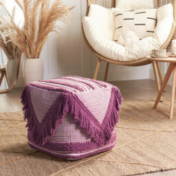 Beliani Hand-Knitted Pink Pouffe With Tassels And Subtle Stripes, 40 X 40 X 40 Cm - thumbnail 2