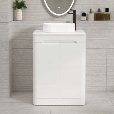 Royal Bathrooms Venice 600mm Gloss White Freestanding Bathroom Countertop Vanity Unit 2 Door With Lyon Basin - image 1