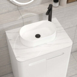 Royal Bathrooms Venice 600mm Gloss White Freestanding Bathroom Countertop Vanity Unit 2 Door With Lyon Basin - thumbnail 6