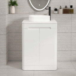 Royal Bathrooms Venice 600mm Gloss White Freestanding Bathroom Countertop Vanity Unit 2 Door With Lyon Basin - thumbnail 1