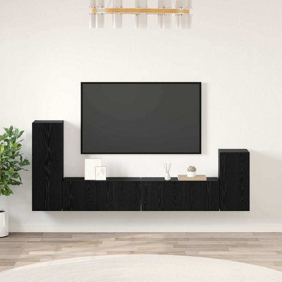 Berkfield Wall Tv Cabinet Wall-Mounted 4 Pcs Black Oak Engineered Wood - image 1