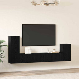 Berkfield Wall Tv Cabinet Wall-Mounted 4 Pcs Black Oak Engineered Wood - thumbnail 4