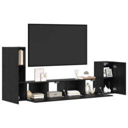Berkfield Wall Tv Cabinet Wall-Mounted 4 Pcs Black Oak Engineered Wood - thumbnail 3