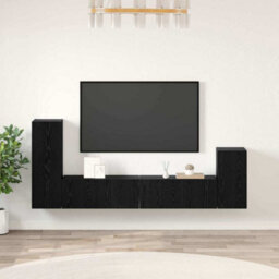 Berkfield Wall Tv Cabinet Wall-Mounted 4 Pcs Black Oak Engineered Wood - thumbnail 1