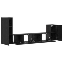 Berkfield Wall Tv Cabinet Wall-Mounted 4 Pcs Black Oak Engineered Wood - thumbnail 8