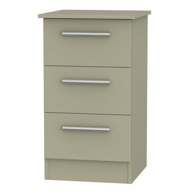 Trent 3 Drawer Bedside Cabinet In Mushroom & Mushroom Matt (Ready Assembled) - image 1