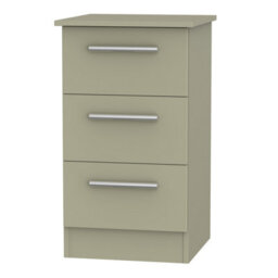 Trent 3 Drawer Bedside Cabinet In Mushroom & Mushroom Matt (Ready Assembled) - thumbnail 1