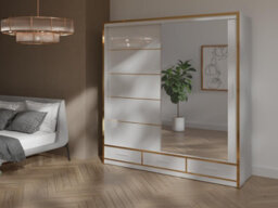 RAC3 Sliding Wardrobe Led Mirror Space Saving Bedroom Wardrobe, Contemporary Bedroom Sliding Wardrobe & Mirror Wardrobe (White 205) - thumbnail 1