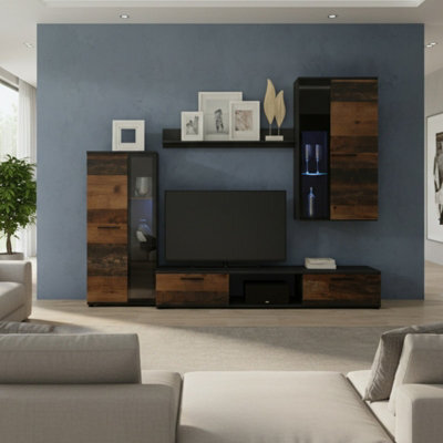 Salsa Modern Old Style Matera Wall Unit Contemporary Living Room Storage And Display Furniture Set With Led Lights - image 1