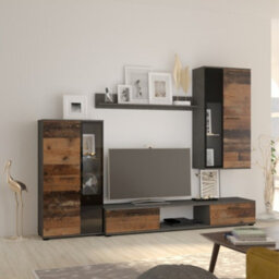 Salsa Modern Old Style Matera Wall Unit Contemporary Living Room Storage And Display Furniture Set With Led Lights - thumbnail 2
