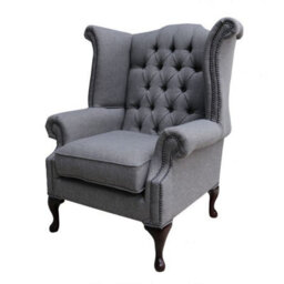 Chesterfield High Back Wing Chair Bacio Pewter Grey Fabric In Queen Anne Style - thumbnail 3