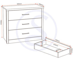 Seconique Lisbon 3 Drawer Chest In Black Wood Grain - thumbnail 9