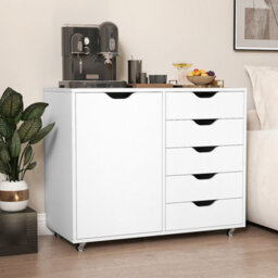 Gainoom 5-Drawer White Mobile Chest Of Drawers With Adjustable Shelf - thumbnail 4