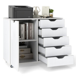 Gainoom 5-Drawer White Mobile Chest Of Drawers With Adjustable Shelf