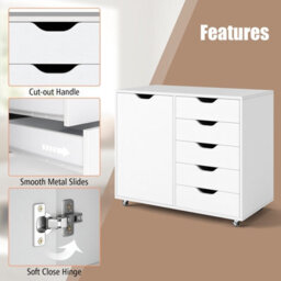 Gainoom 5-Drawer White Mobile Chest Of Drawers With Adjustable Shelf - thumbnail 9