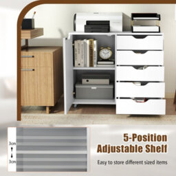 Gainoom 5-Drawer White Mobile Chest Of Drawers With Adjustable Shelf - thumbnail 8