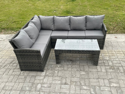 Fimous 6 Seater Outdoor Rattan Garden Furniture Set Corner Sofa Oblong Coffee Table Sets - image 1
