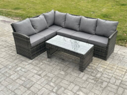 Fimous 6 Seater Outdoor Rattan Garden Furniture Set Corner Sofa Oblong Coffee Table Sets - thumbnail 2