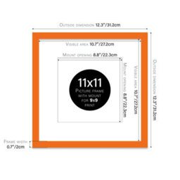 "11X11"" Orange Picture Frame - 11X11"" Square Frame With 9X9"" Mount For 11X11""/9X9"" Pictures Moderrn Style Thin Edge, 1 Pack" - thumbnail 2