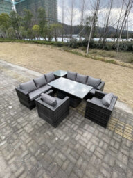 Fimous 8 Seater Pe Rattan Corner Sofa Set Rising Adjustable Dining Table Set High Side Coffee Table With  2 Arm Chairs - thumbnail 2