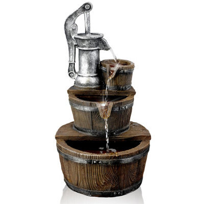 Geezy Pump Barrel Water Feature Outdoor Indoor Led Fountain Waterfall Garden Decor - image 1