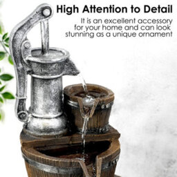 Geezy Pump Barrel Water Feature Outdoor Indoor Led Fountain Waterfall Garden Decor - thumbnail 4